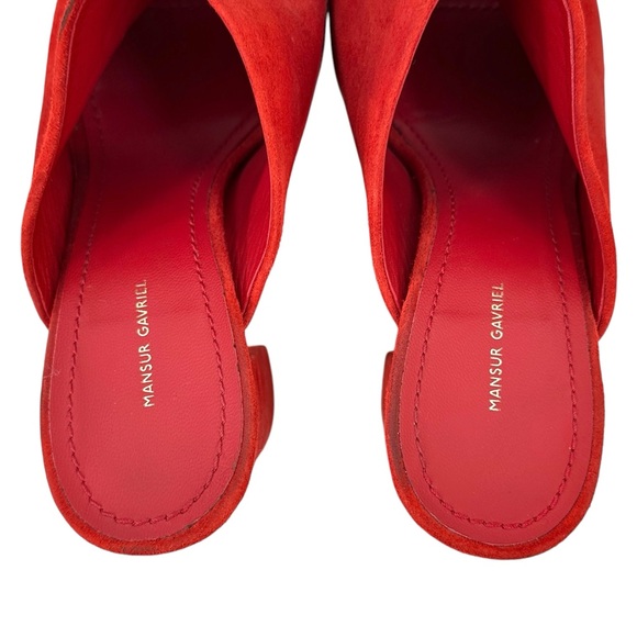 Mansur Gavriel Red Suede Leather Peep Toe Platform Block Heel Mules sz 36 - Picture 10 of 12